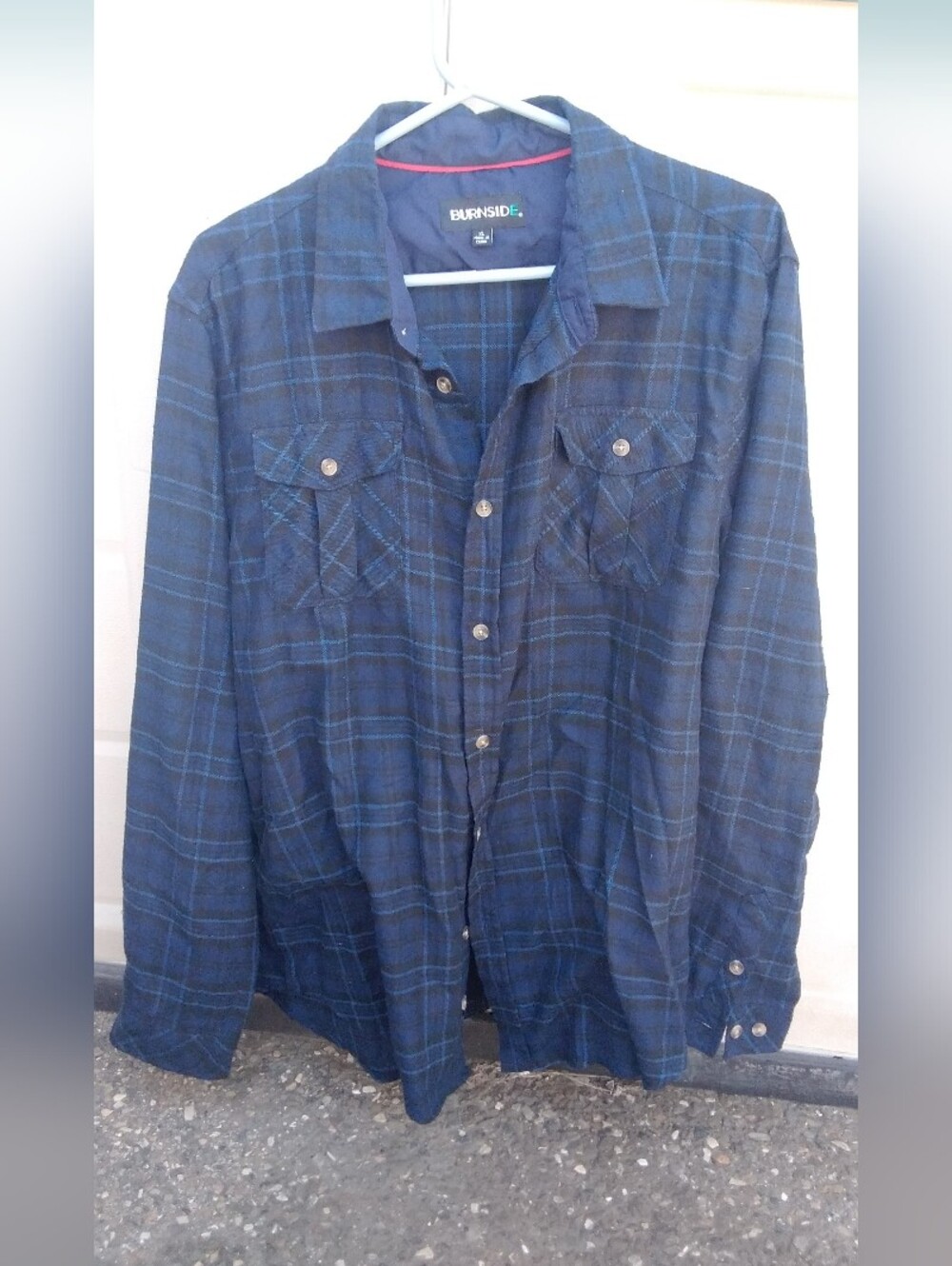 Burnside Navy Blue Plaid Flannel Button-Up Shirt Mens XL Grunge Skater Outdoor